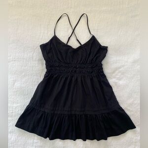 Anthropologie Women Size  L Black Ruffled Tiered Mini Dress Adjustable Straps